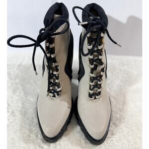 Gx Chunky Lace Up Ankle Boots womens 6 taupe Block Heel Lug Sole Platform